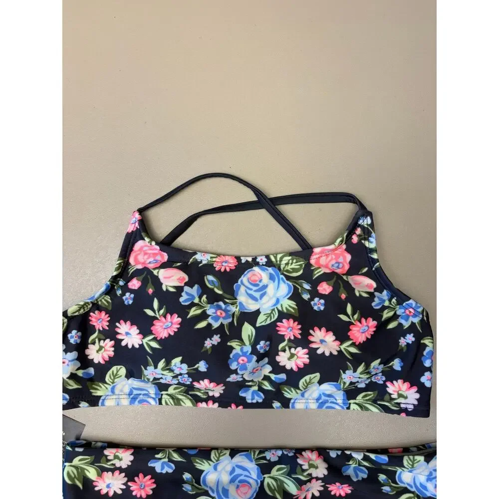 Girls 2 Piece Swimsuit Size L 10/12 Art Class Floral Swim Top Shorts UPF 50+ NWT